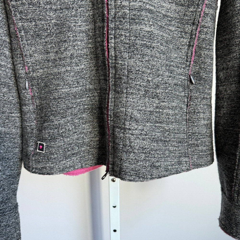 Frauenschuh 100% wool Zip Jacket outdoors Warm Up Pink Trim‎ Gray sz XS - Picture 3 of 10